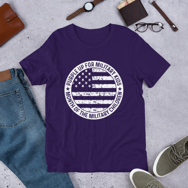 Purple Up Military Kids Military Child Retro American Flag- Unisex t-shirt